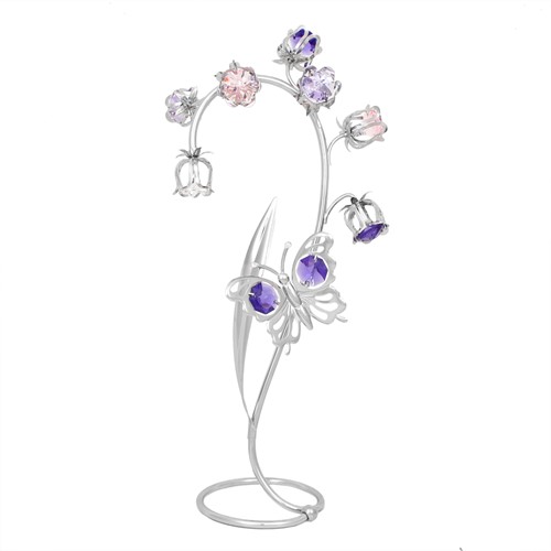 Chrome Plated Bluebells S-Shaped Stand w/ Butterfly Magnet Swarovski Crystal | Mascot USA