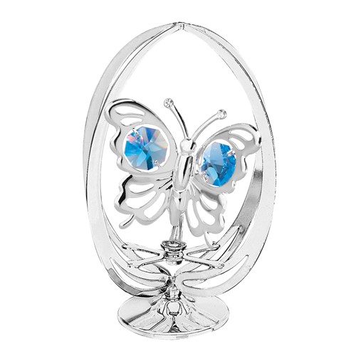 Chrome Plated Butterfly in Ellipse Tabletop Free Standing  with Swarovski Crystal | Mascot USA