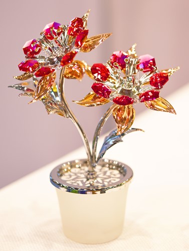 Chrome Plated Poinsettias Glass Pot Tabletop Free Standing  with Swarovski Crystal | Mascot USA
