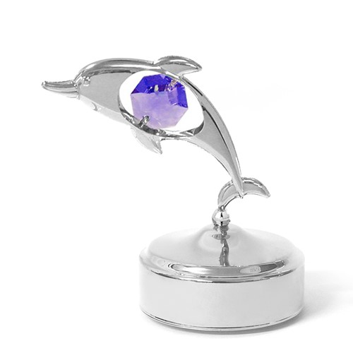 Chrome Plated Dolphin Music Box with Swarovski Crystal | Mascot USA