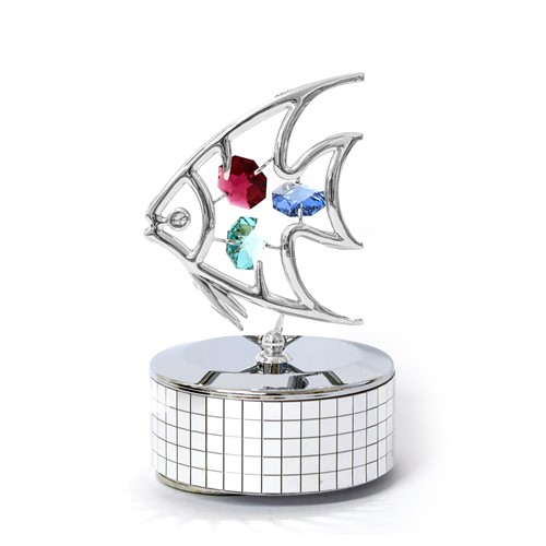 Chrome Plated Fish Music Box with Swarovski Crystal | Mascot USA