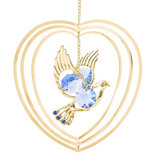 Gold Plated Dove/Heart Ornament with Swarovski Crystal | Mascot USA