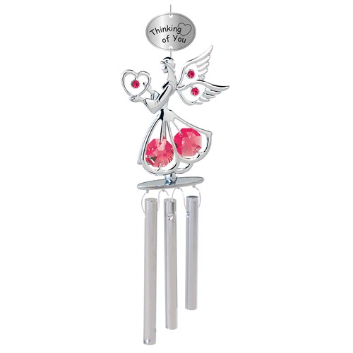 Chrome Angel w/Heart w/Logo "Thinking of You" Wind Chime w/Swarovski Crystal | Mascot USA