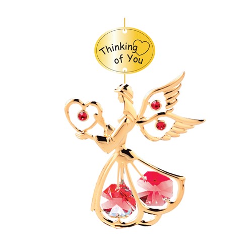 Gold Angel w/Heart w/Logo "Thinking of You" Ornament w/Swarovski Crystal | Mascot USA