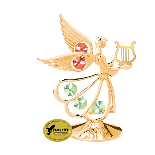 Gold Plated Angel/Lyre Tabletop Free Standing w/Swarovski Crystal | Mascot USA