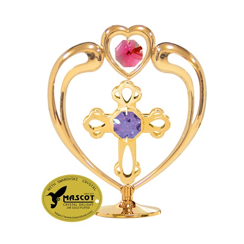 Gold Plated Cross/Heart Tabletop Free Standing w/Swarovski Crystal | Mascot USA