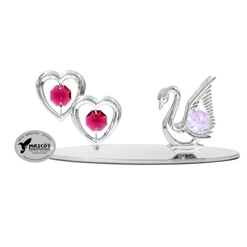 Gold Plated Swan & Twin Hearts Tabletop Free Standing w/Swarovski Crystal | Mascot USA