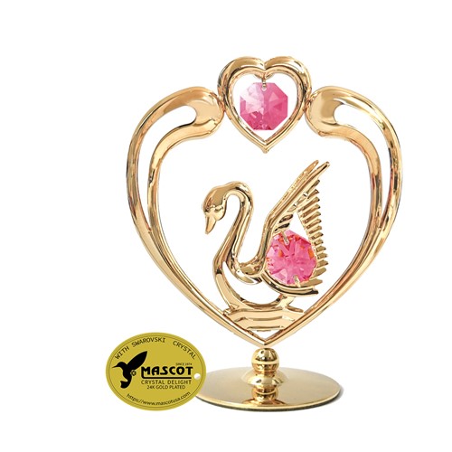 Gold Plated Swan in Heart Tabletop Free Standing w/Swarovski Crystal | Mascot USA