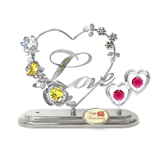 Chrome Plated Love in Hrt/Twin Hrts w/LogoTabletop Ornament w/Swarovski Crystal | Mascot USA