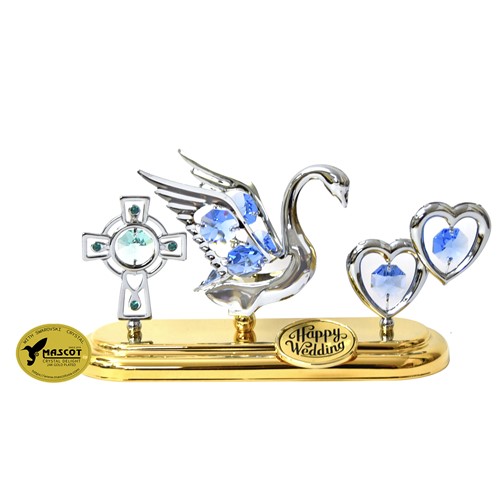 Chrome Plated Cross/Swan w/Twin Hearts w/Logo Tabletop Ornament w/Crystal | Mascot USA