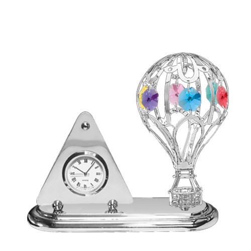 Chrome Plated Hot Air Balloon Desk Clock w/Swarovski crystal | Mascot USA