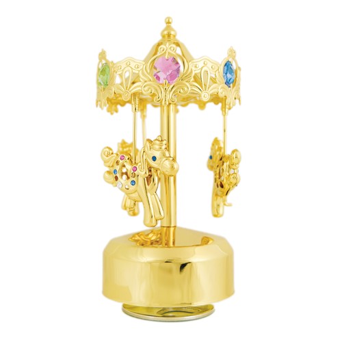 24K Gold Plated Carousel Horses Music Box  W/ Swarovski | Mascot USA