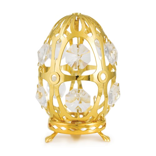 MASCOT 24K Gold-Plated Egg Ornament w/ Clear Swarovski Crystals and Gold Stand