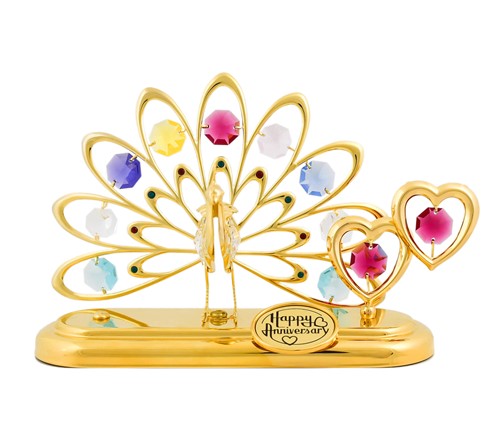 Large Peacock w/ Double Heart Figurine Happy Anniversary Logo
