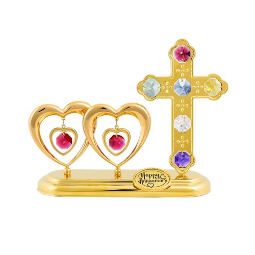 Double Heart in Heart w/ Cross - Happy Anniversary Logo Badge