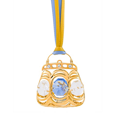 24K Gold-Plated Purse w/ Swarovski Crystals and Ribbon (Blue)