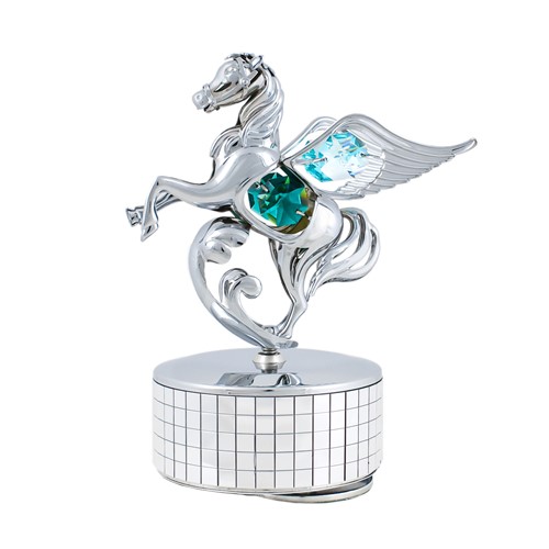 CHROME PEGASUS MIRROR MUSIC BOX W/ SWAROVSKI CRYSTALS