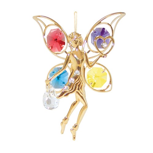 24K Gold-Plated Fairy w/ Heart, Crystal Drop Ornament w /Swarovski Crystals (MX)