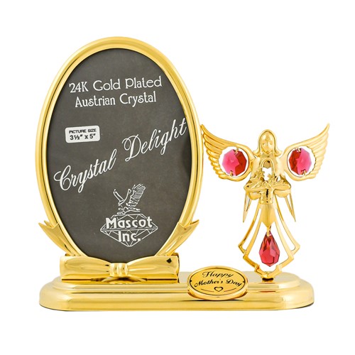 24K Gold-Plated Angel Flower Basket Oval Picture Frame Figurine