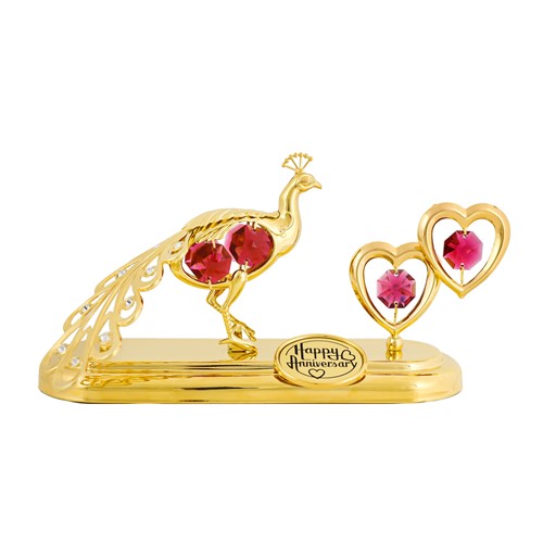Gold Peacock with Twin Heart - Anniversary Figurine