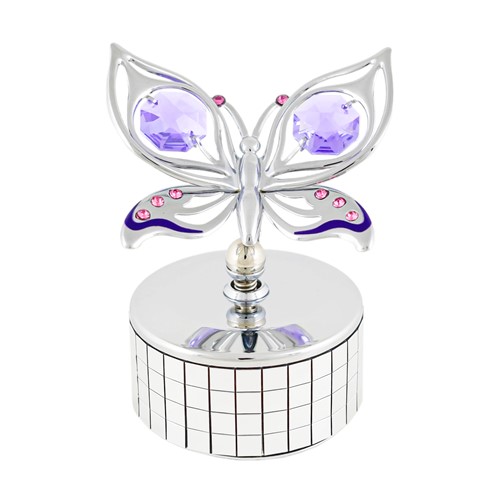 Violet Orchid Butterfly Mirror Music Box w/ Swarovski Crystals