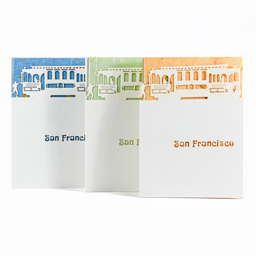 (SET OF 3) MEDIUM LASER CUT SF Cable Car CARD, GOLD SPECK Paper