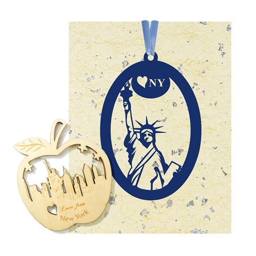 NYC Paper Ornament/Bookmark, Wooden Ornament, Gold Speck Paper Card