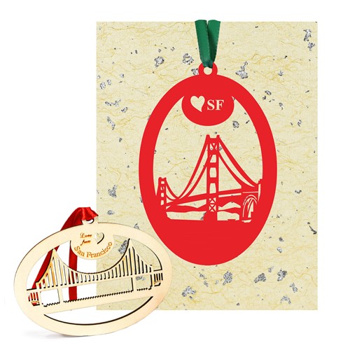 SF Paper Ornament/Bookmark, Wooden Ornament, Gold Speck Paper Card