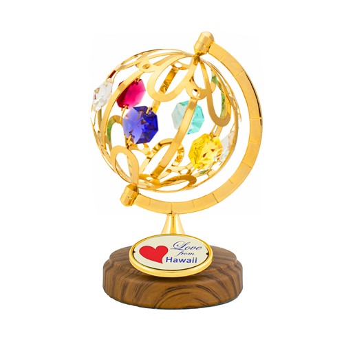 Gold Spinning Globe Figurine w/Logo "Love from Hawaii" Swarovski Crystals
