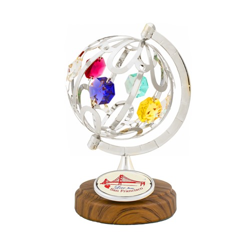Chrome Spinning Globe "Love from San Francisco" Graphic Mixed Swarovski Crystal
