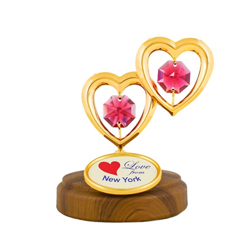 Gold Twin Hearts w/ Red Swarovski Crystals and "Love from New York" Logo