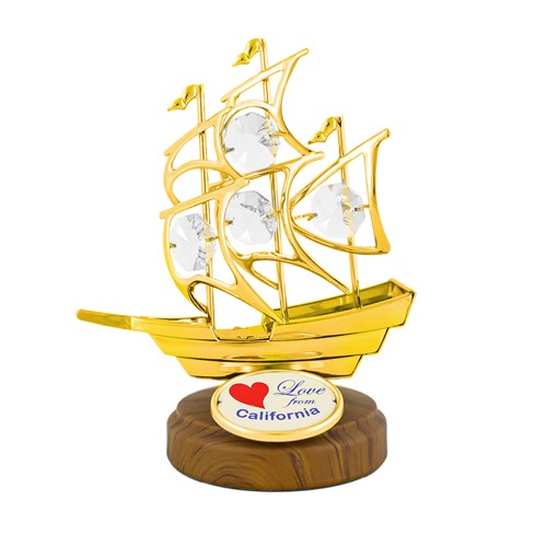 Gold Sailboat Figurine Logo "Love from California" w/ Swarovski Crystals