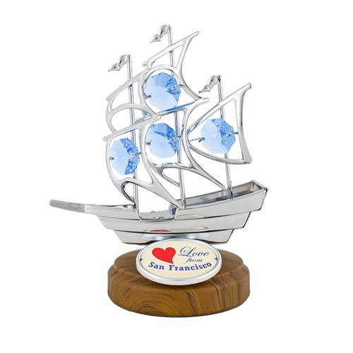 Chrome Sailboat Figurine Logo "Love from San francisco" w/ Swarovski Crystals