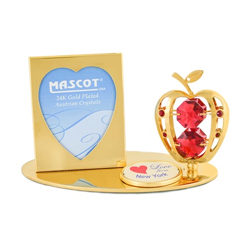 24K Gold Apple Petite Picture Frame "Love from New York" Swarovski Crystals (Red/Clear)