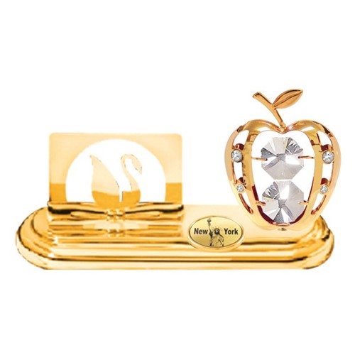 24k Gold Plated Apple Card Holder w/ "New York" Logo w/ Clear Swarovski Crystals