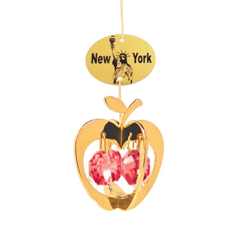 24K Gold Plated Apple Twins Ornament W/4 Swarovski | Mascot USA