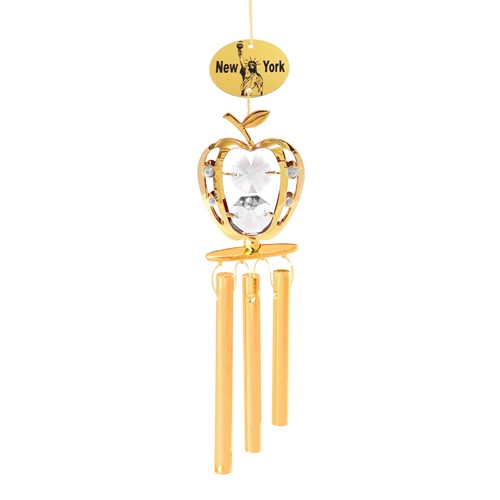 24k Gold Plated Apple Wind Chime "New York" Logo Swarovski Crystals