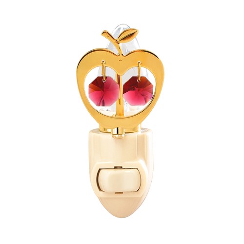 24K Gold Plated Apple Night Light w/ Two Red Swarovski Crystals