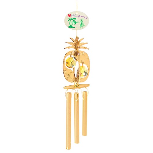 Gold Plated Pineapple Twin Wind Chime "Love from Hawaii" 4 Crystals (6 colors)
