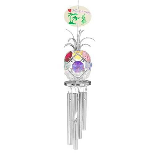 Chrome Plated Pineapple Wind Chime w/ "Love from Hawaii" Swarovski Crystals