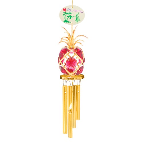 24k Gold Plated Pineapple Wind Chime "Love from Hawaii" Swarovski Crystals