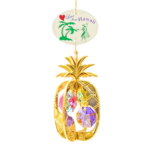 24k Gold Pineapple Twins Ornament "Love from Hawaii" w/ 4 Swarovski Element