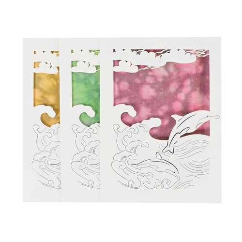 (Set of 3) Dolphin Laser Cut Paper Cards w/ Xuan Paper Envelope - Medium