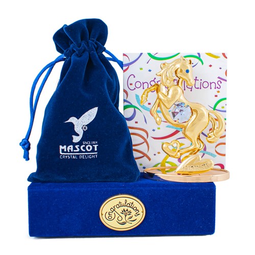 Graduation Gift Box w/ Gold Horse Figurine "Good Luck" Congratulations Card
