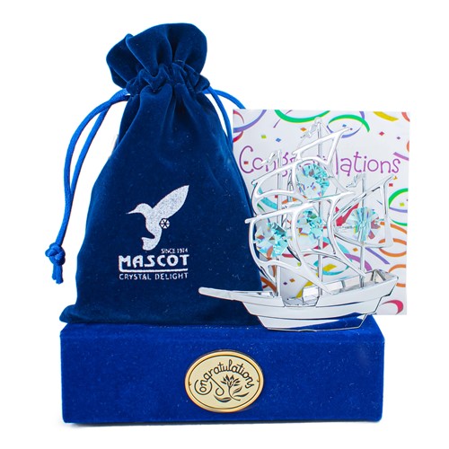 Graduation Gift Box w/ Chrome Sailboat Ornament and Congratulations Card