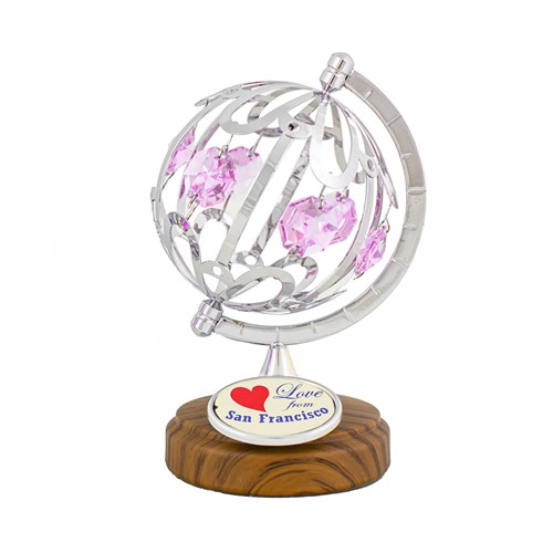 Chrome Spinning Globe w/ Logo "Love from San Francisco" Pink Swarovski Crystals