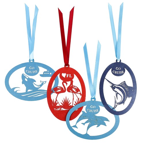 (Set of 4) Go Cruise Orca, Dolphin, Marlin, Florida Flamingo Bookmark Ornament