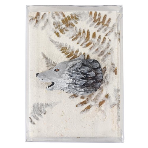 Wildlife Gift Box w/ Wolf Magnet, 5 Natural Fern Paper Cards, 5 Envelopes