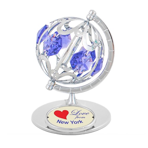 Chrome-Plated Small Spinning Globe on Stand w/ Swarovski Crystals (5 Colors)