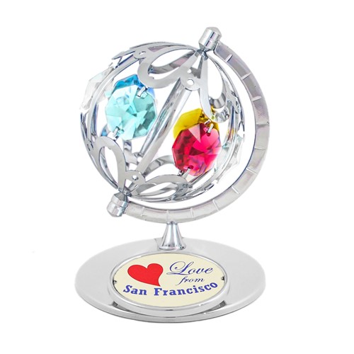 Chrome Small Spinning Globe Mixed Swarovski Crystals "Love from San Francisco"